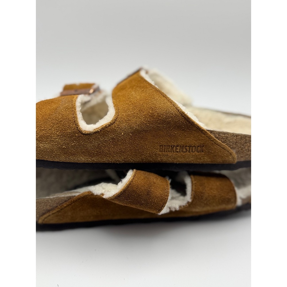 Birkenstock Arizona Shearling Suede Sandals Mink Brown 40 L9 M7 - Picture 5 of 9